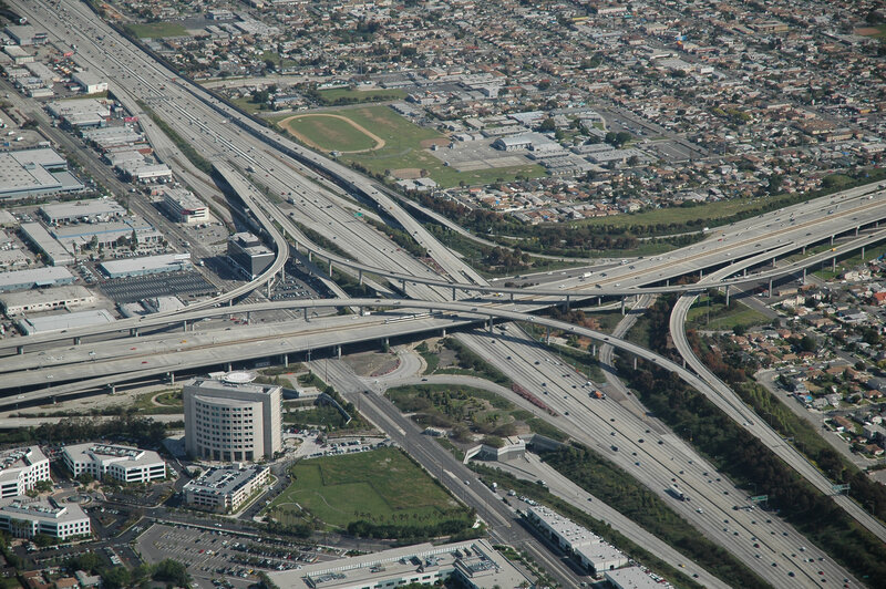 Aerial view of a highway interchange