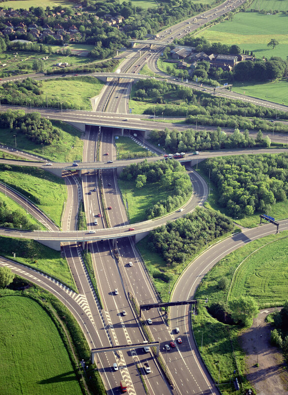 Aerial view of a highway interchange