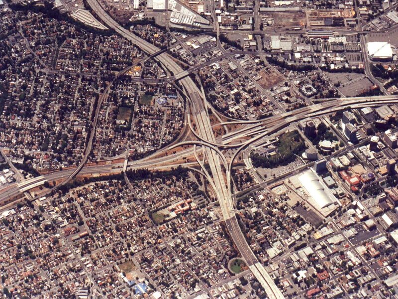 Aerial view of a highway interchange