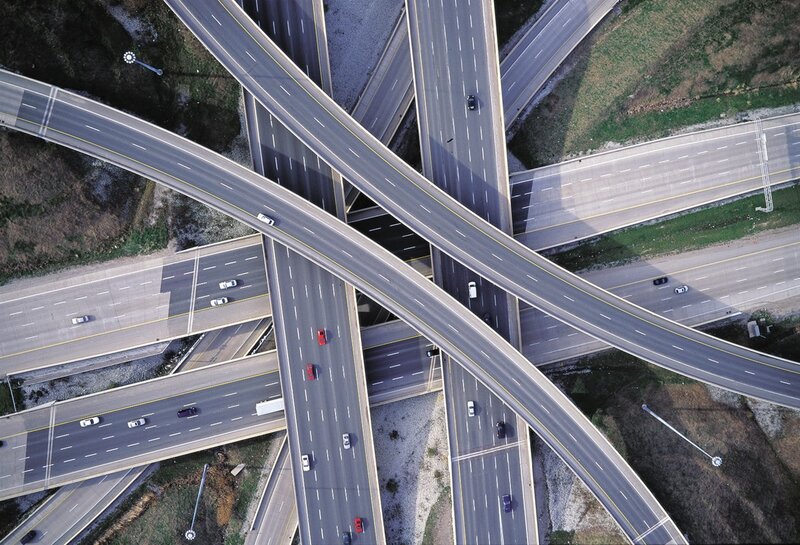 Aerial view of a highway interchange