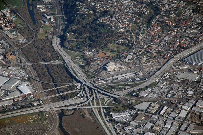 Aerial view of a highway interchange