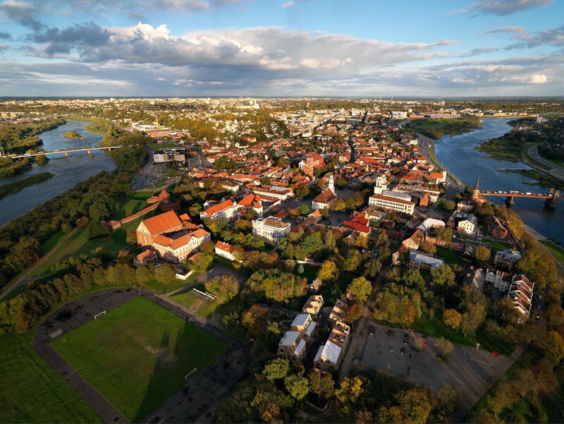 Aerial view of a historic city