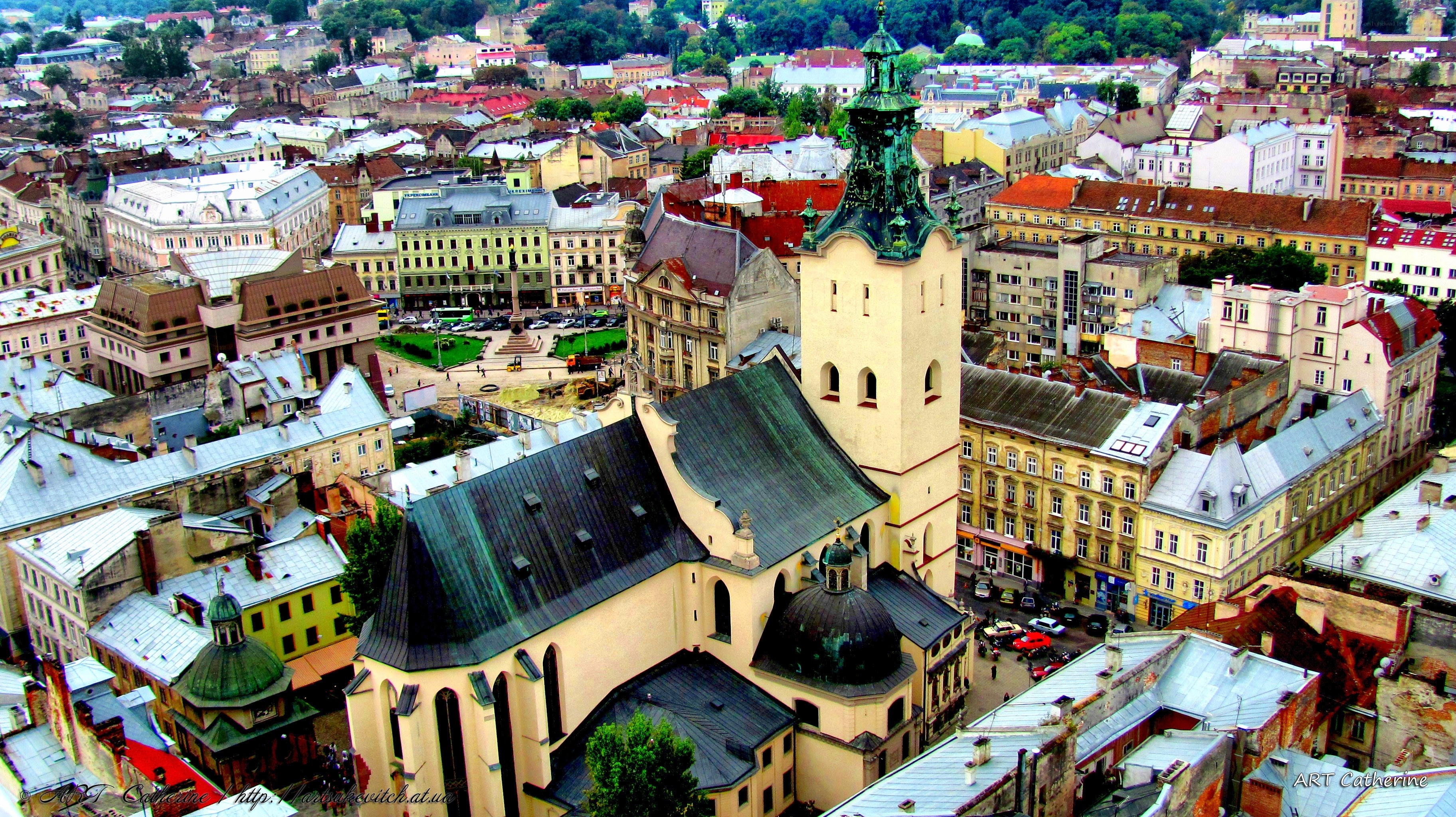 Aerial view of a historic city