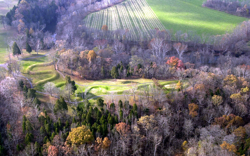 Aerial view of a historic earthwork