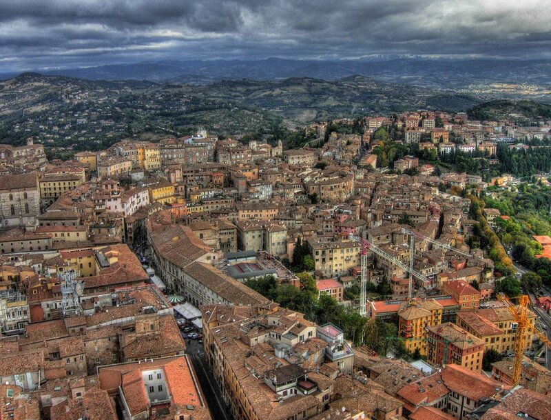 Aerial view of a historic Italian town