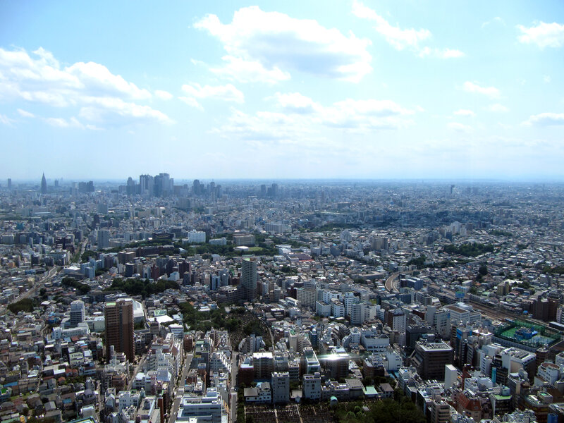 Aerial view of a Japanese city
