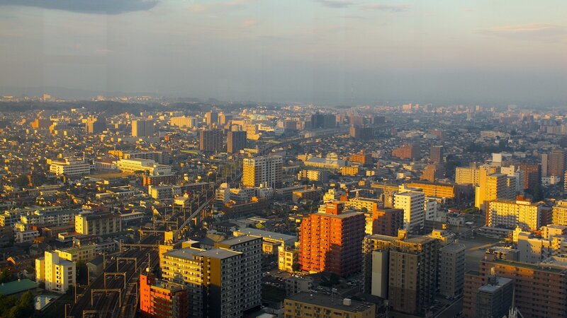 Aerial view of a Japanese city