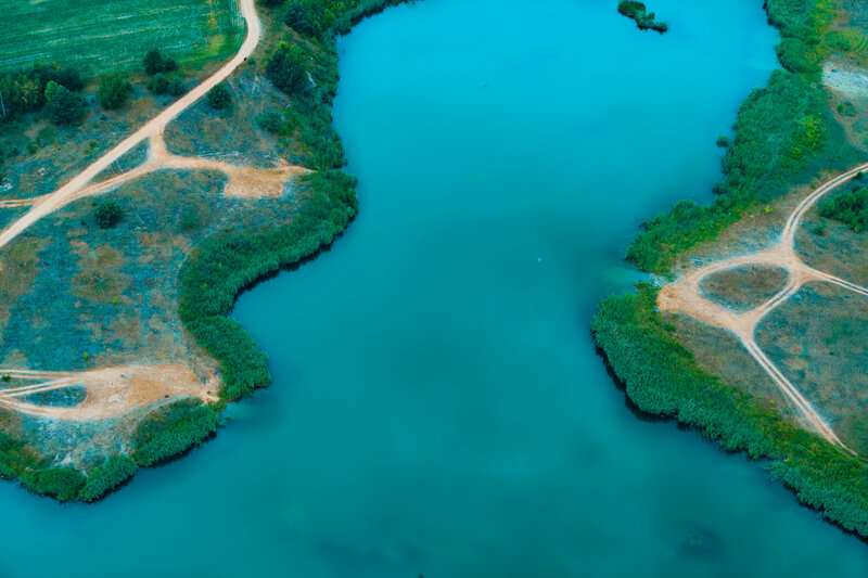 Aerial View of a Lake — Blue, Serene, Photograph