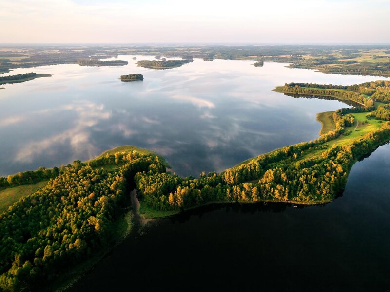 Aerial view of a lake landscape