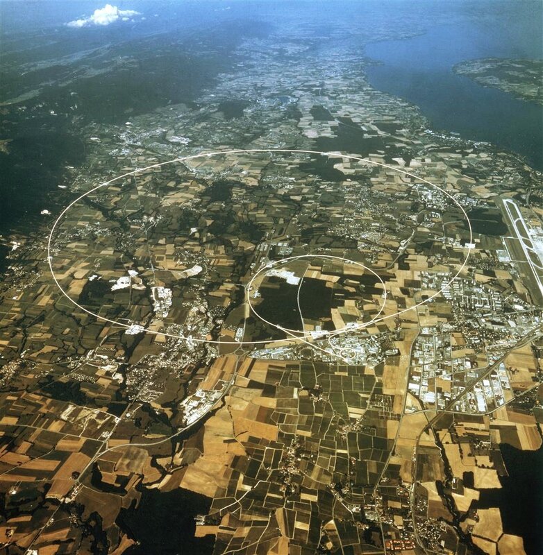 Aerial view of a landscape with flight paths