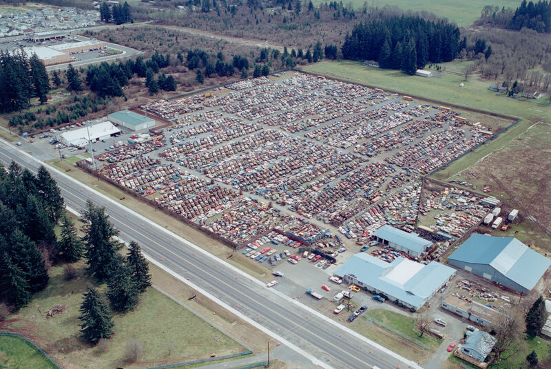 Aerial view of a large car lot