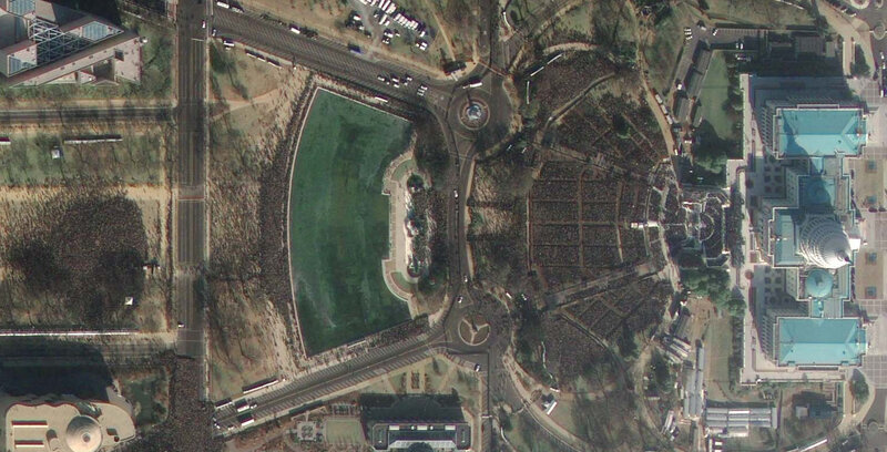 Aerial view of a large gathering