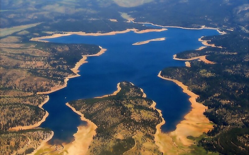 Aerial view of a large lake