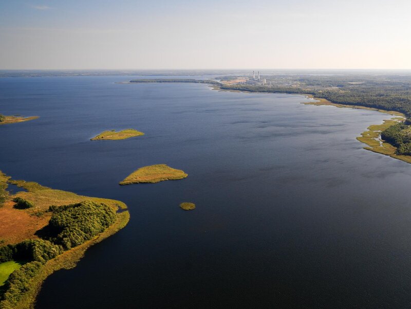 Aerial view of a large lake