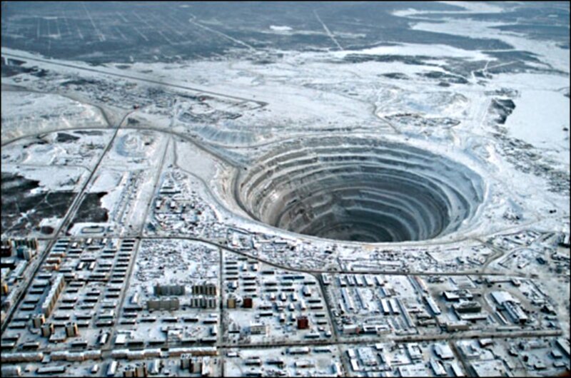 Aerial view of a large open-pit mine