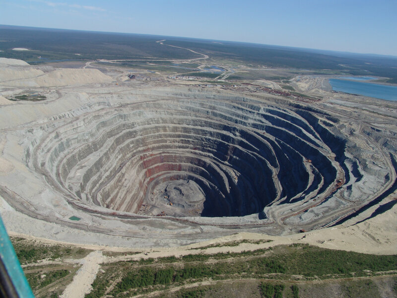 Aerial view of a large open-pit mine