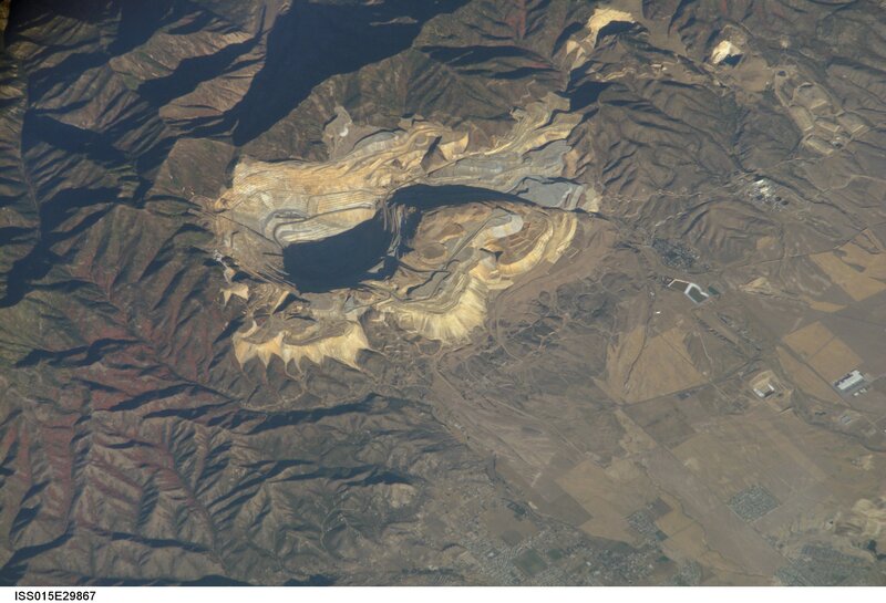 Aerial view of a large open-pit mine