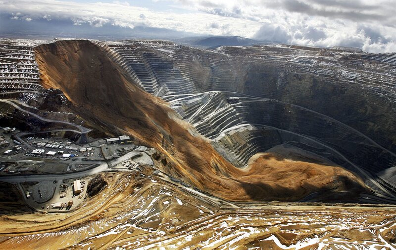 Aerial view of a large open-pit mine