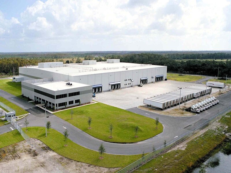 Aerial view of a large warehouse