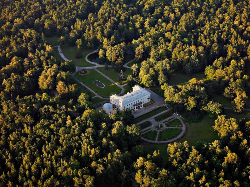 Aerial view of a manor house
