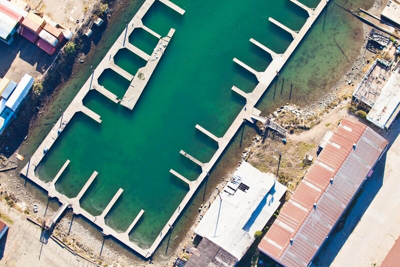 Aerial view of a marina