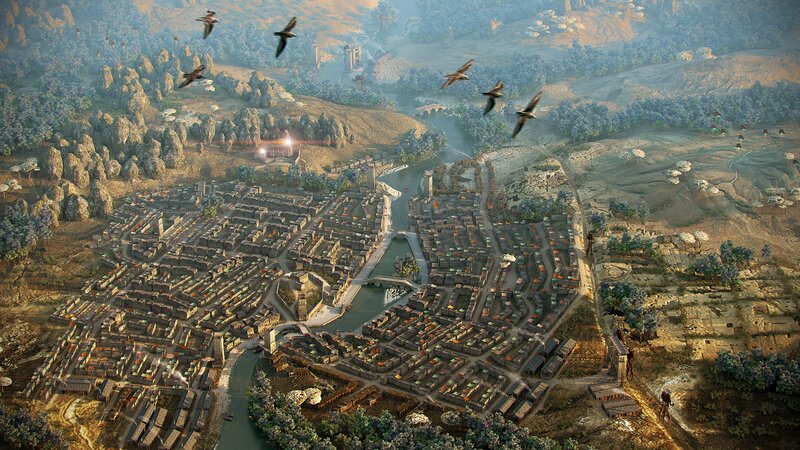 Aerial view of a medieval city