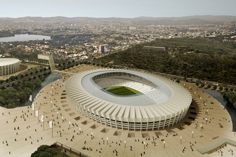 Aerial view of a modern stadium