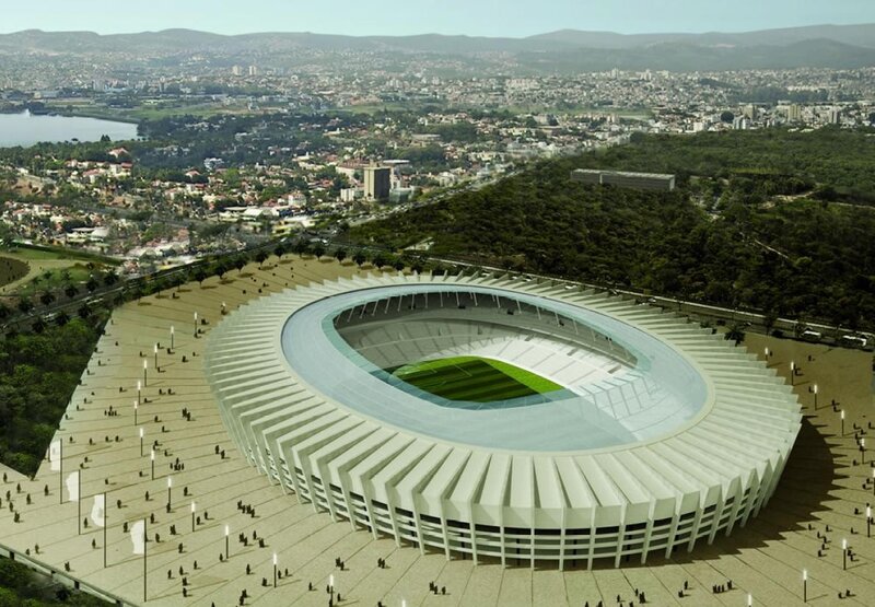 Aerial view of a modern stadium