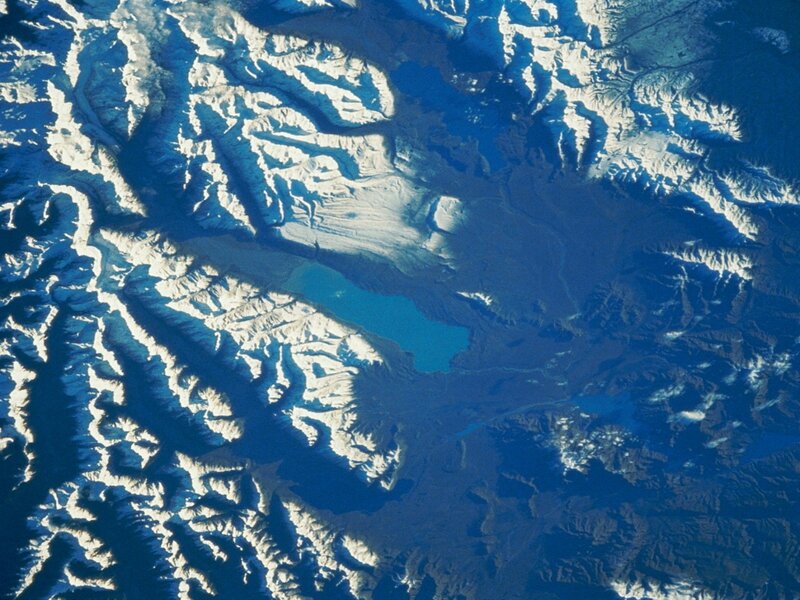 Aerial view of a mountain lake