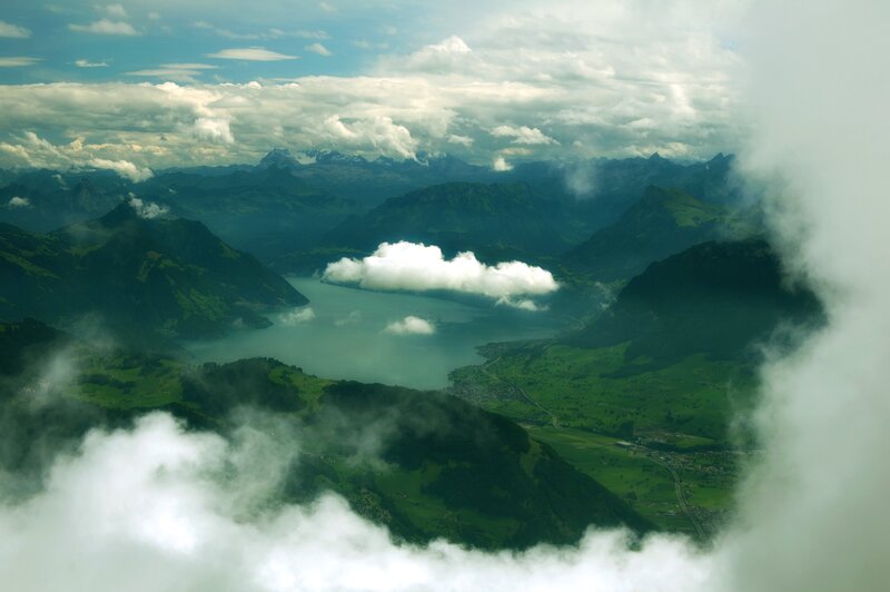 Aerial view of a mountain lake
