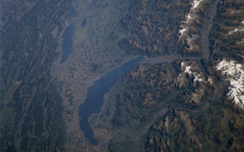 Aerial view of a mountain lake
