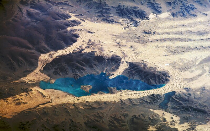 Aerial view of a mountain lake