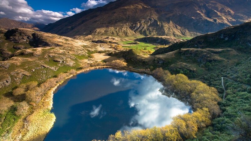 Aerial view of a mountain lake