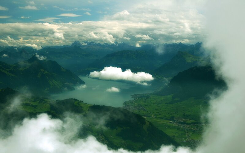 Aerial view of a mountain lake