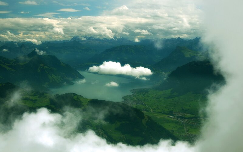 Aerial view of a mountain lake