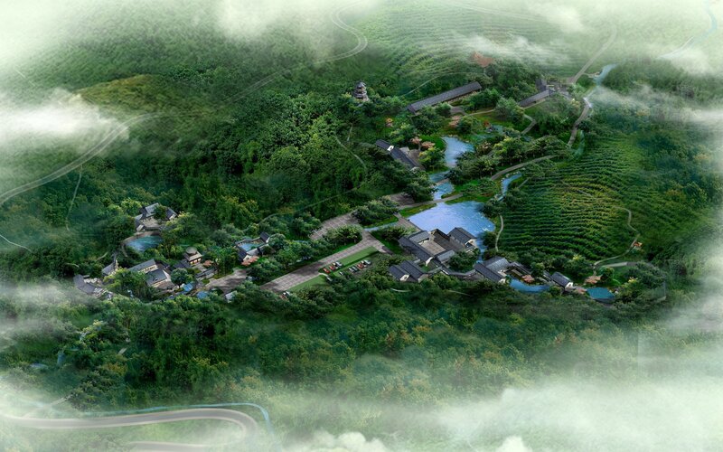 Aerial view of a mountain resort