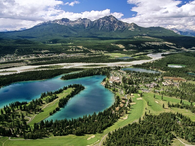 Aerial view of a mountain resort