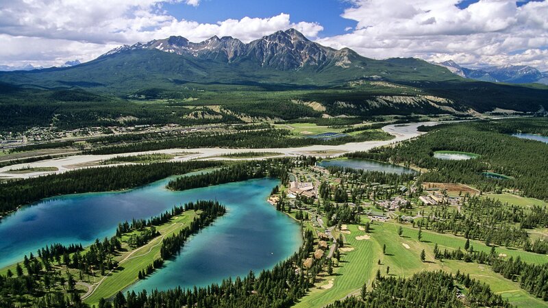 Aerial view of a mountain resort