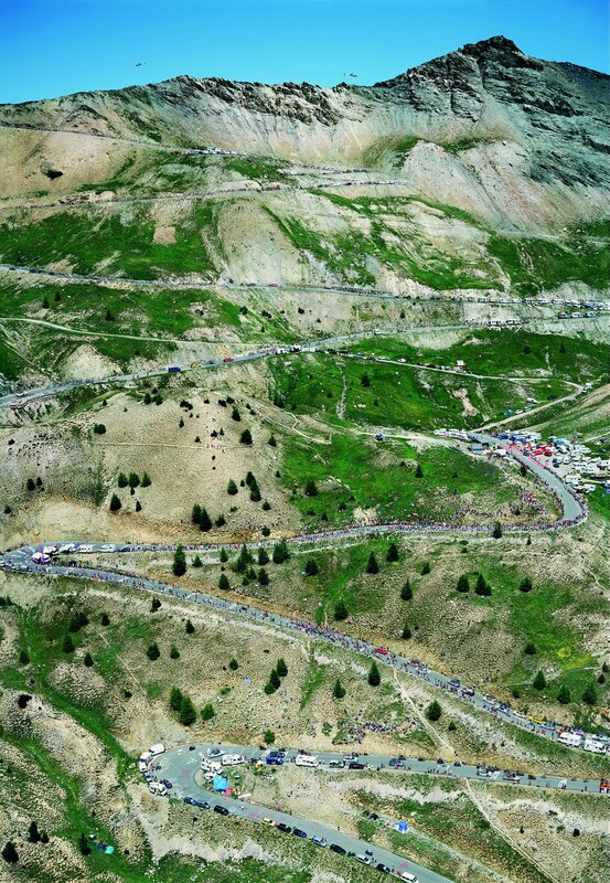 Aerial view of a mountain road race