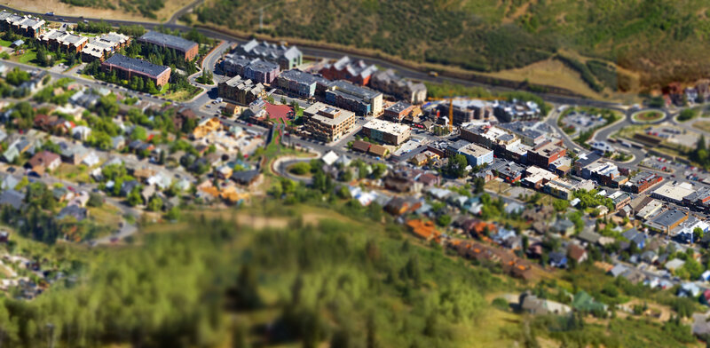 Aerial view of a mountain town