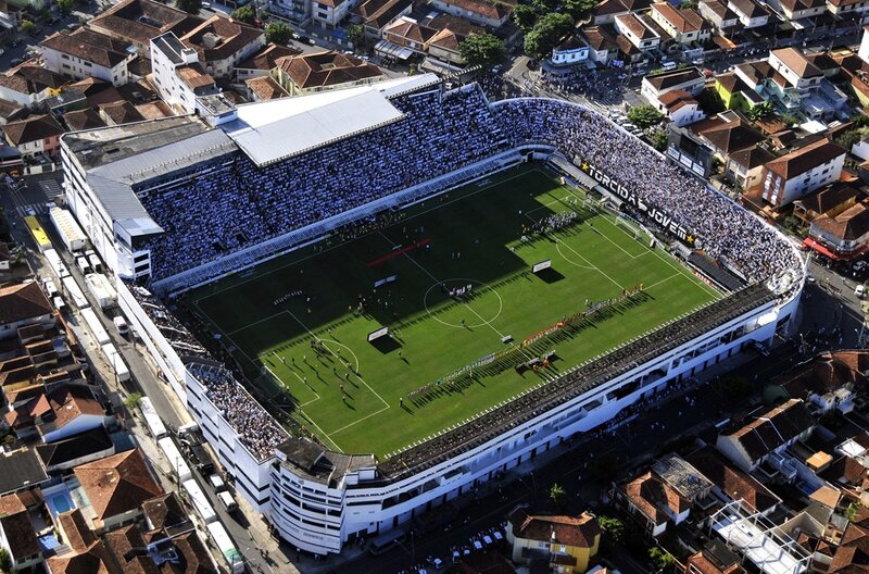 Aerial view of a packed football stadium