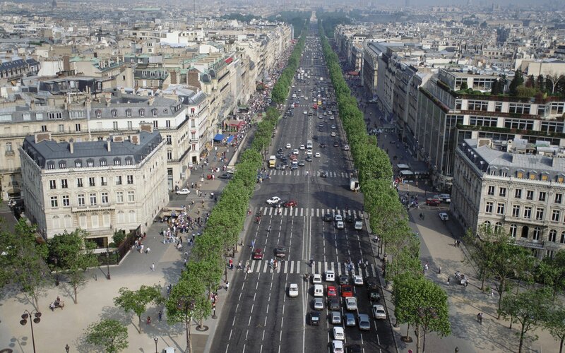 Aerial view of a Parisian boulevard