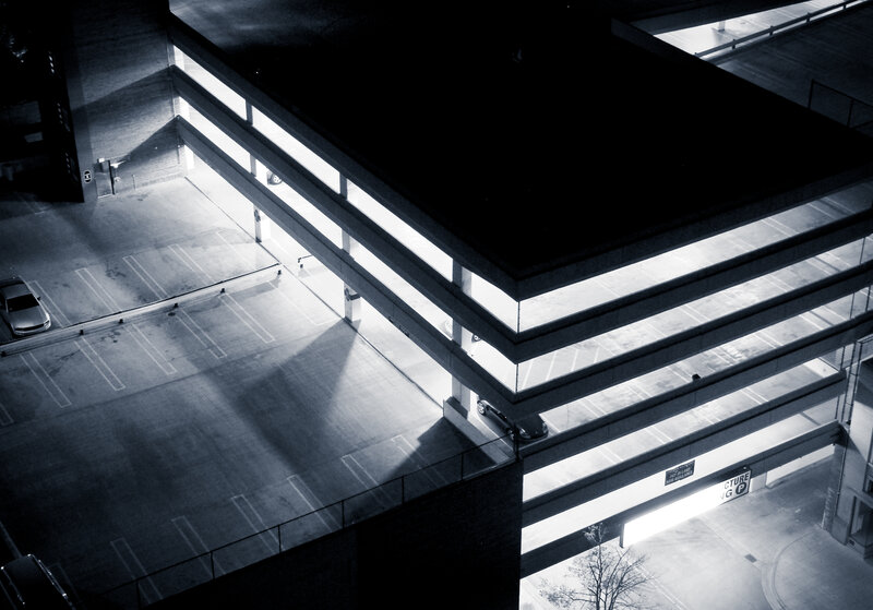 Aerial view of a parking garage