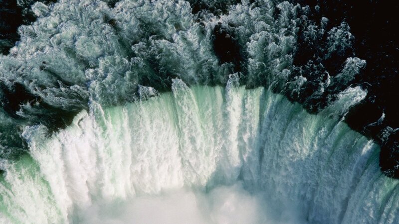 aerial view of a powerful waterfall