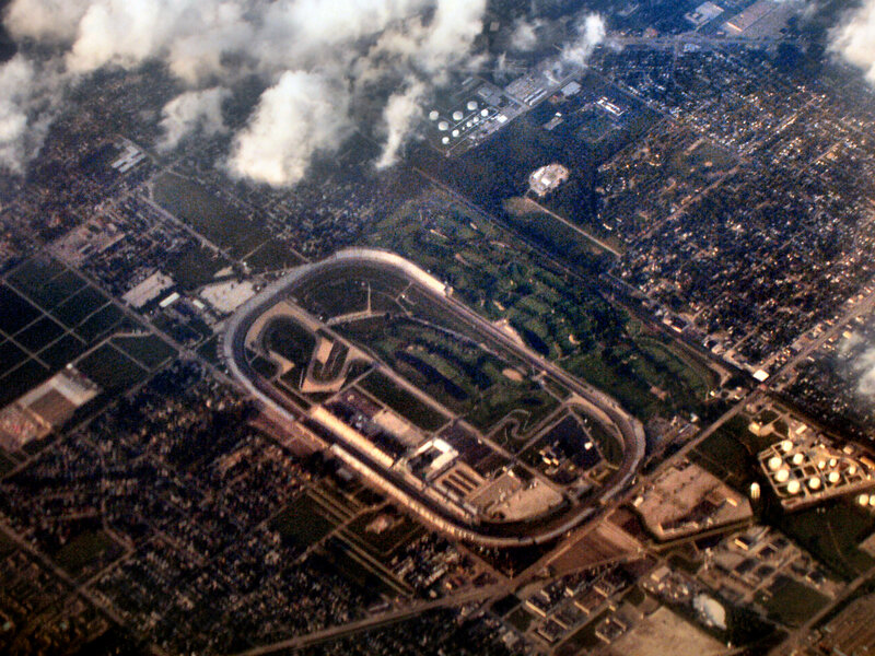 Aerial view of a racetrack