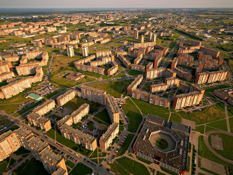 Aerial view of a residential district
