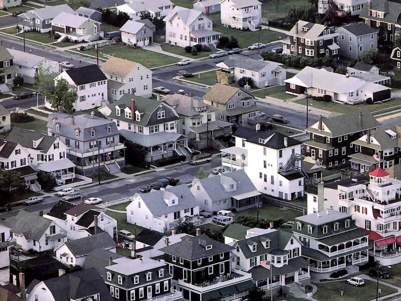 Aerial view of a residential neighborhood