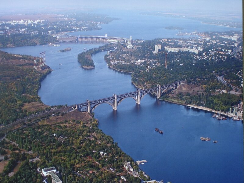 Aerial view of a river and bridge