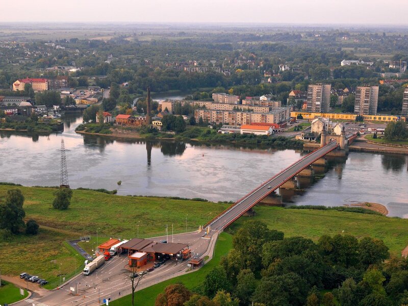 Aerial view of a river and bridge