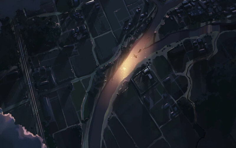 aerial view of a river at dusk